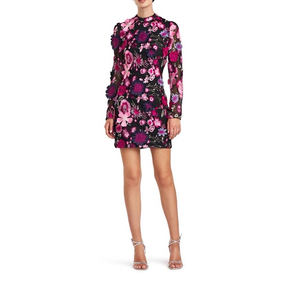 ML Monique Lhuillier Floral Appliqué Dress - Picture 1 of 7